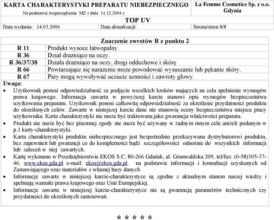 Użytkownik ponosi odpowiedzialność za podjęcie wszelkich kroków mających na celu spełnienie wymogów prawa krajowego.