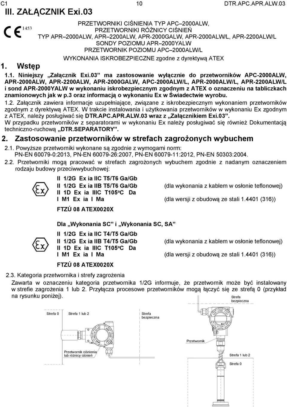 APC 2000ALW/L WYKONANIA ISKROBEZPIECZNE zgodne z dyrektywą ATEX 1. Wstęp 1.1. Niniejszy Załącznik Exi.
