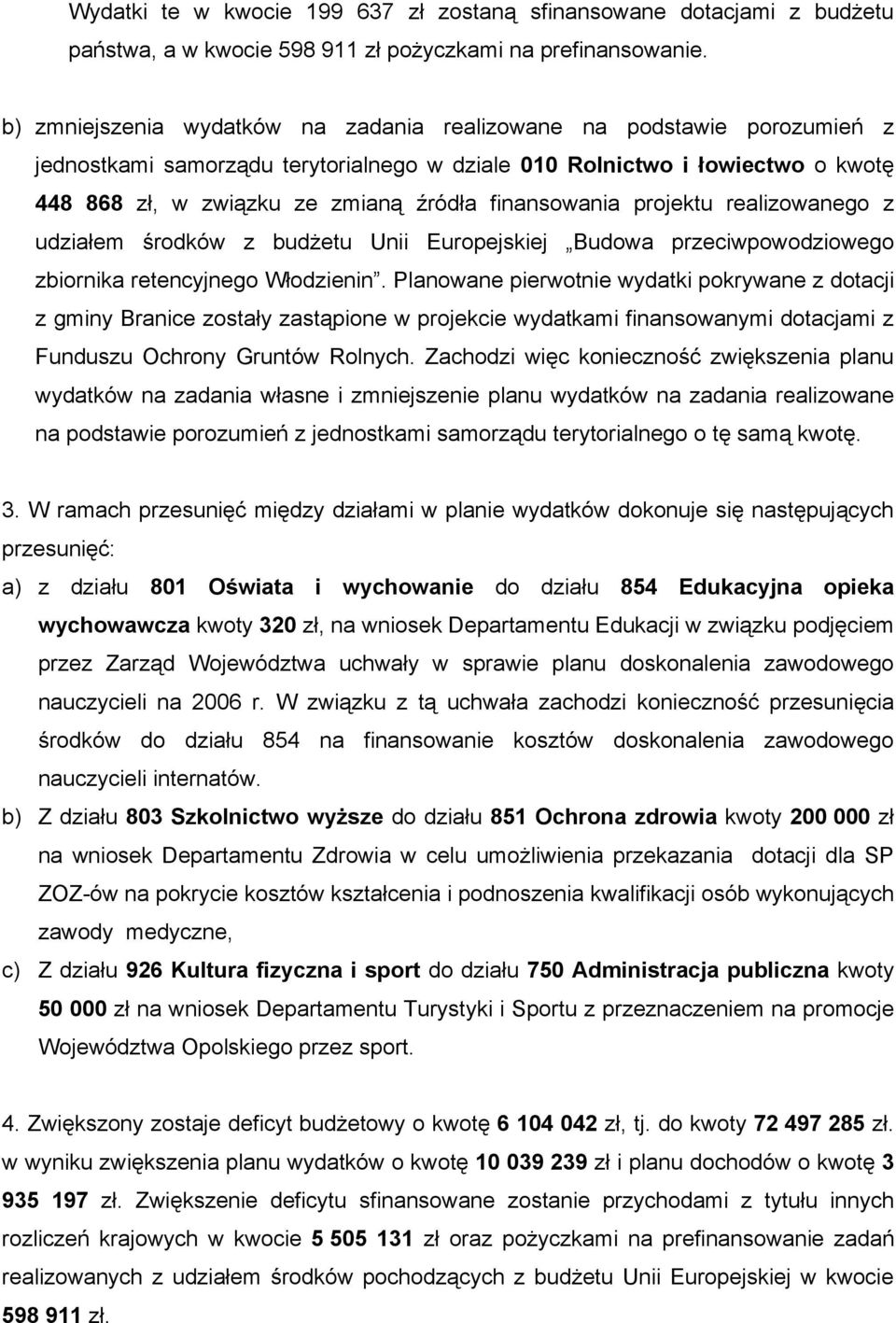 finansowania projektu realizowanego z udziałem środków z budżetu Unii Europejskiej Budowa przeciwpowodziowego zbiornika retencyjnego Włodzienin.