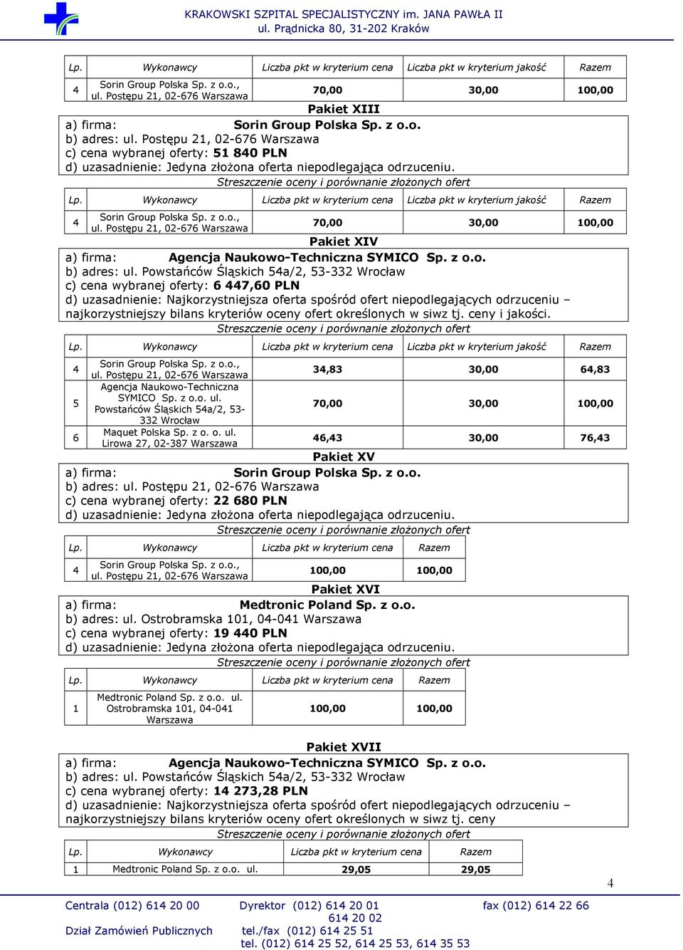 Ostrobramska 0, 0-0 c) cena wybranej oferty: 9 0 PLN Ostrobramska 0, 0-0 00,00 00,00 Pakiet XVII a) firma: SYMICO Sp. z o.o. b) adres: ul.