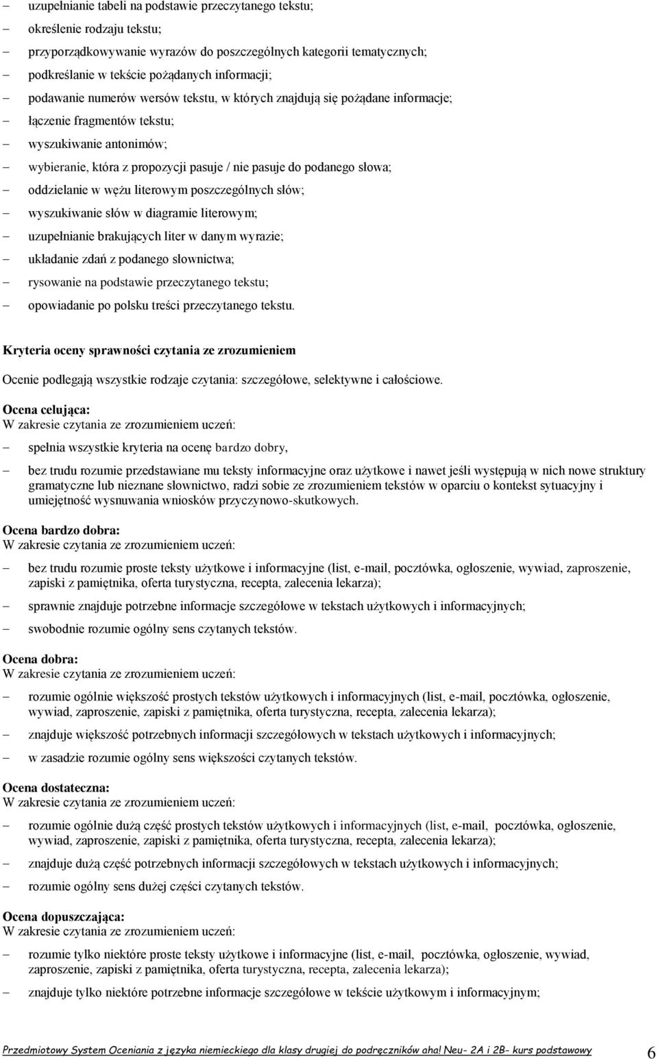 oddzielanie w wężu literowym poszczególnych słów; wyszukiwanie słów w diagramie literowym; uzupełnianie brakujących liter w danym wyrazie; układanie zdań z podanego słownictwa; rysowanie na podstawie