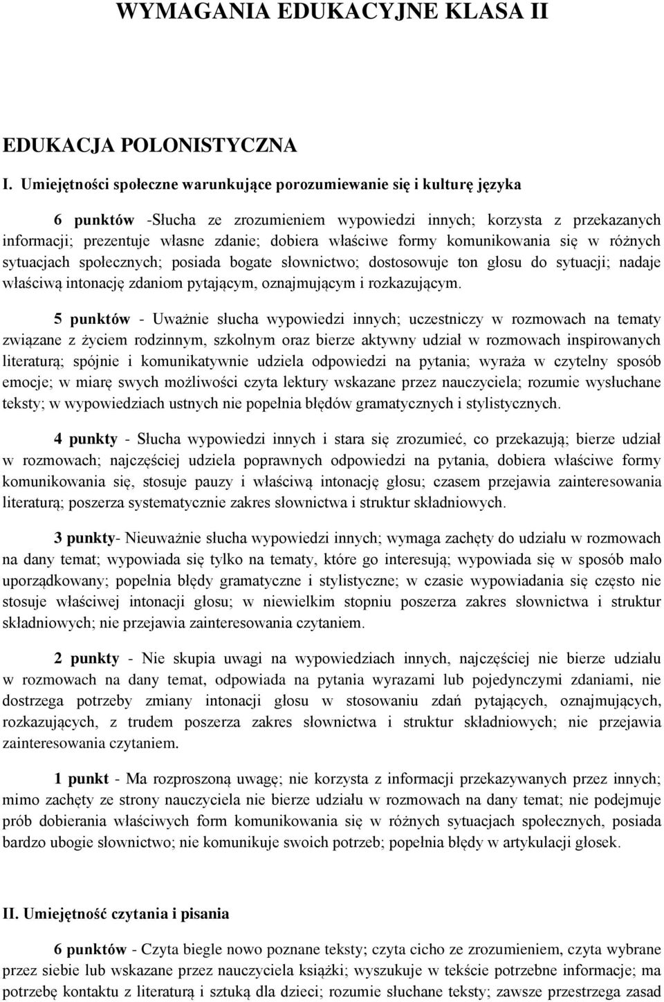 właściwe formy komunikowania się w różnych sytuacjach społecznych; posiada bogate słownictwo; dostosowuje ton głosu do sytuacji; nadaje właściwą intonację zdaniom pytającym, oznajmującym i