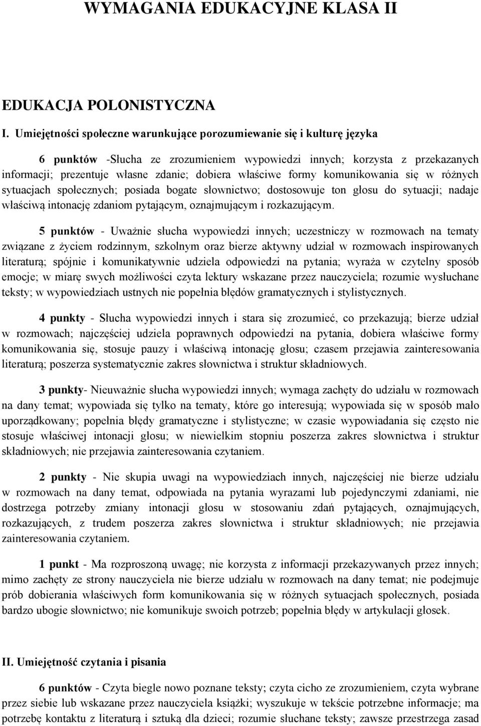 właściwe formy komunikowania się w różnych sytuacjach społecznych; posiada bogate słownictwo; dostosowuje ton głosu do sytuacji; nadaje właściwą intonację zdaniom pytającym, oznajmującym i