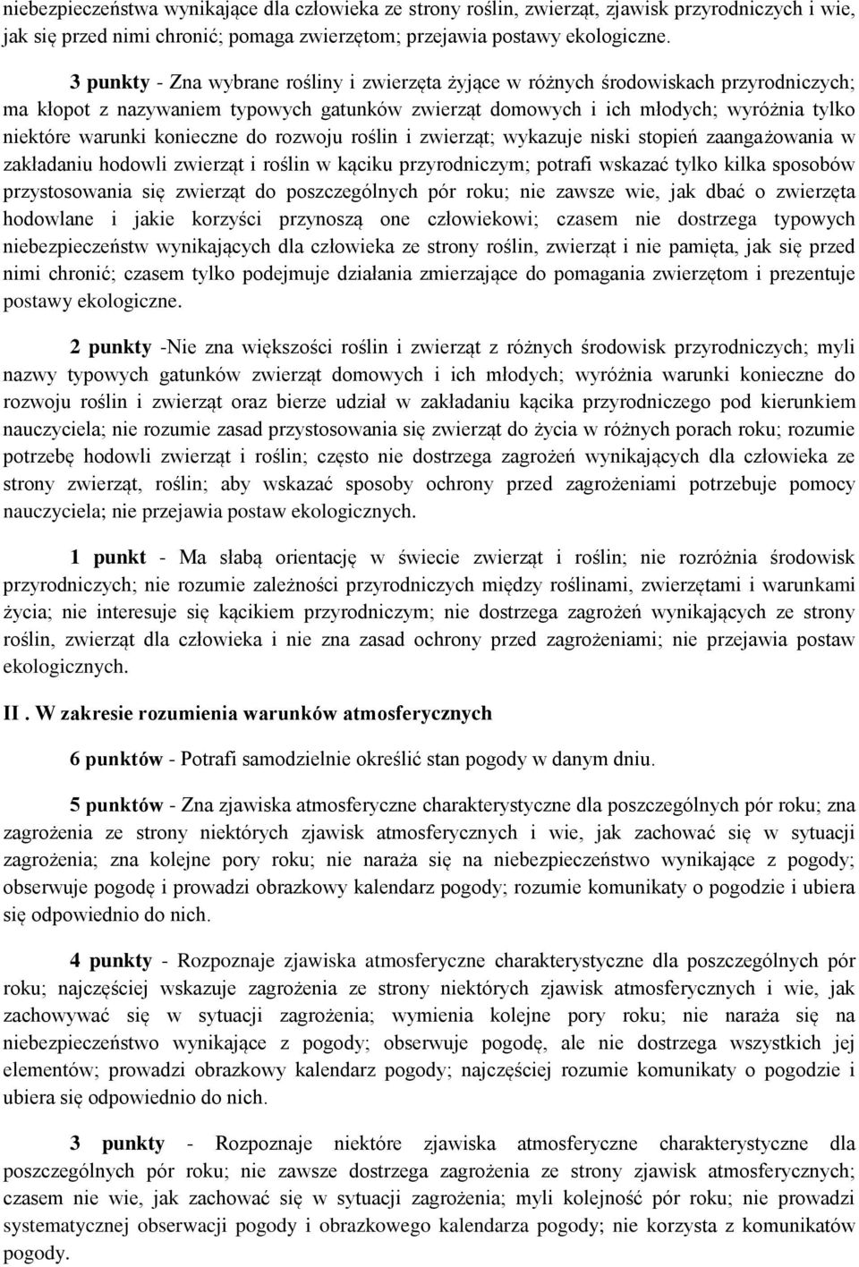 konieczne do rozwoju roślin i zwierząt; wykazuje niski stopień zaangażowania w zakładaniu hodowli zwierząt i roślin w kąciku przyrodniczym; potrafi wskazać tylko kilka sposobów przystosowania się