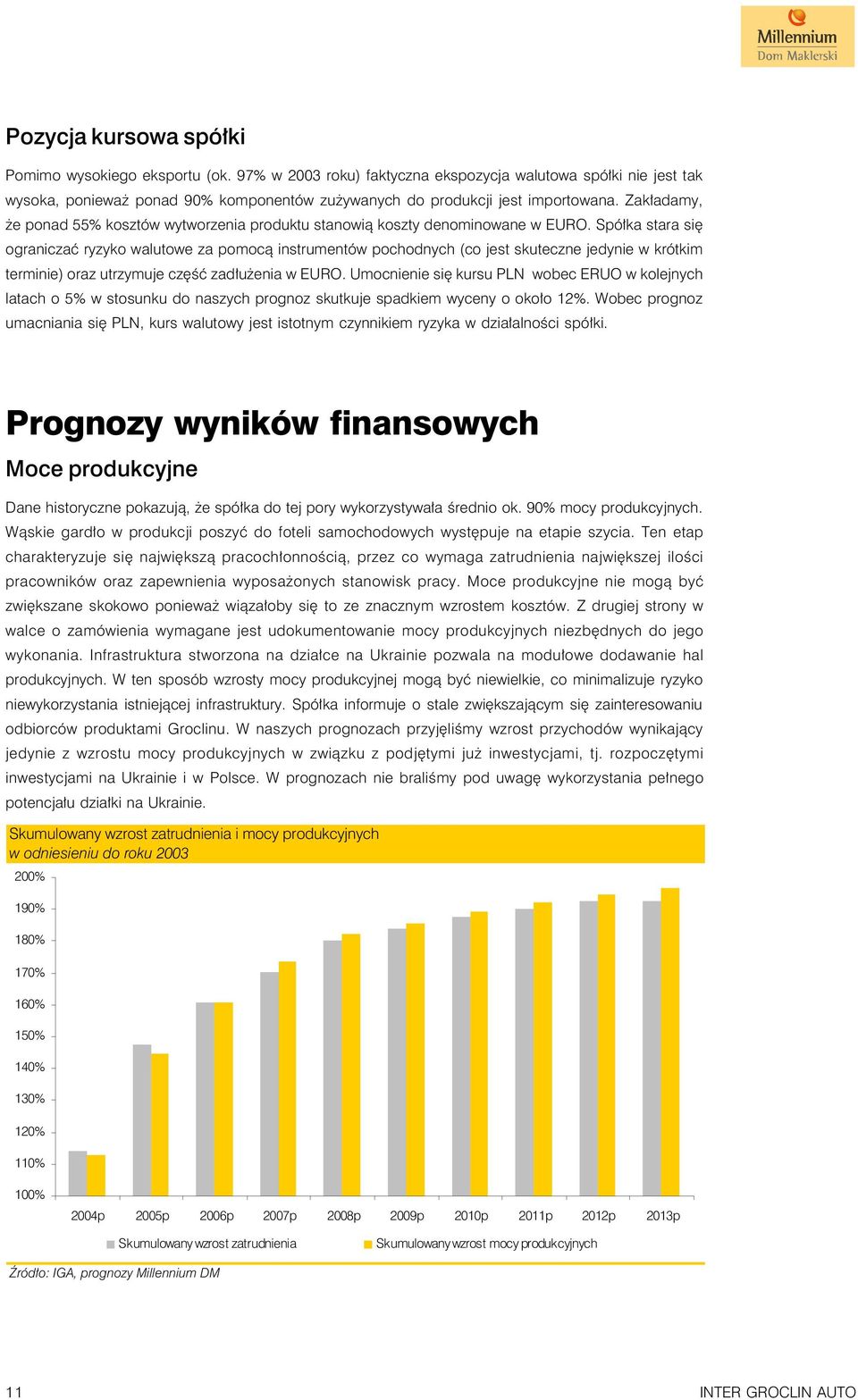 Zakładamy, że ponad 55% kosztów wytworzenia produktu stanowią koszty denominowane w EURO.