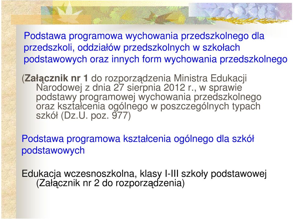 , w sprawie podstawy programowej wychowania przedszkolnego oraz kształcenia ogólnego w poszczególnych typach szkół (Dz.U. poz.