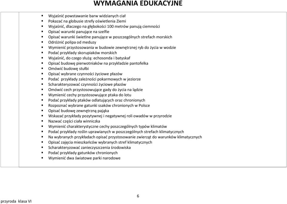 czego służą: echosonda i batyskaf Opisad budowę pierwotniaków na przykładzie pantofelka Omówid budowę stułbi Opisad wybrane czynności życiowe płazów Podad przykłady zależności pokarmowych w jeziorze