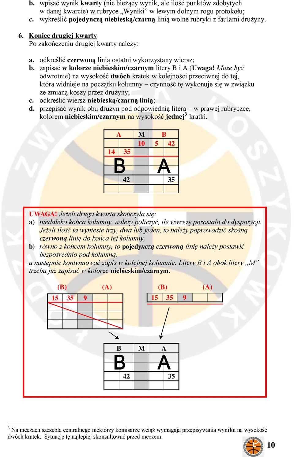 zapisać w kolorze niebieskim/czarnym litery B i A (Uwaga!