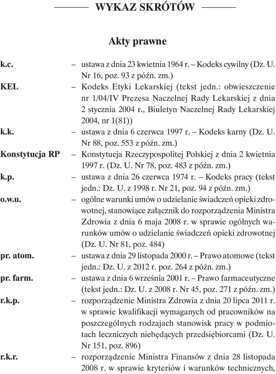 Nr 88, poz. 553 Konstytucja RP Konstytucja Rzeczypospolitej Polskiej z dnia 2 kwietnia 1997 r. (Dz. U. Nr 78, poz. 483 k.p. ustawa z dnia 26 czerwca 1974 r. Kodeks pracy (tekst jedn.: Dz. U. z 1998 r.