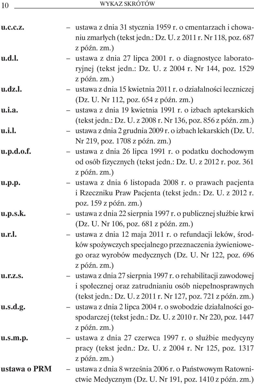 o izbach aptekarskich (tekst jedn.: Dz. U. z 2008 r. Nr 136, poz. 856 u.i.l. ustawa z dnia 2 grudnia 2009 r. o izbach lekarskich (Dz. U. Nr 219, poz. 1708 u.p.d.o.f. ustawa z dnia 26 lipca 1991 r.