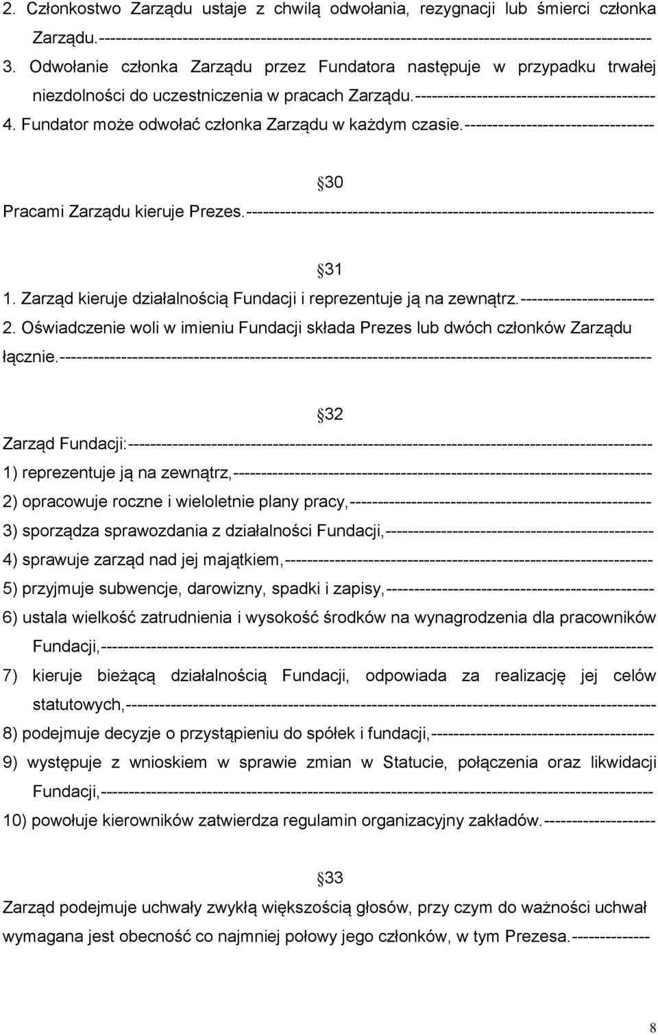 Fundator może odwołać członka Zarządu w każdym czasie.---------------------------------- 30 Pracami Zarządu kieruje Prezes.