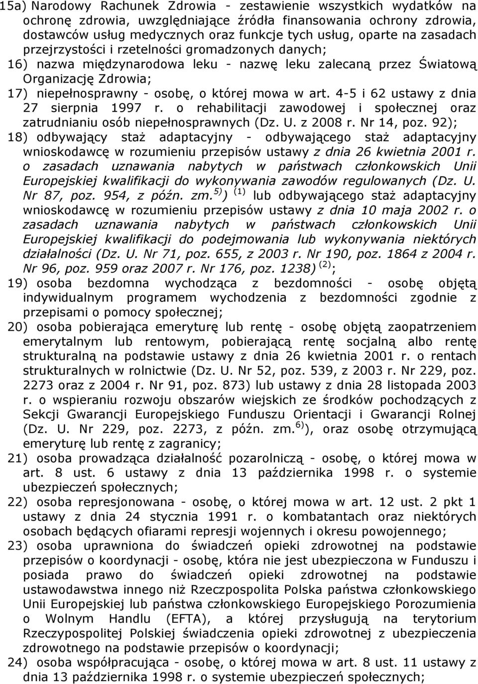 4-5 i 62 ustawy z dnia 27 sierpnia 1997 r. o rehabilitacji zawodowej i społecznej oraz zatrudnianiu osób niepełnosprawnych (Dz. U. z 2008 r. Nr 14, poz.