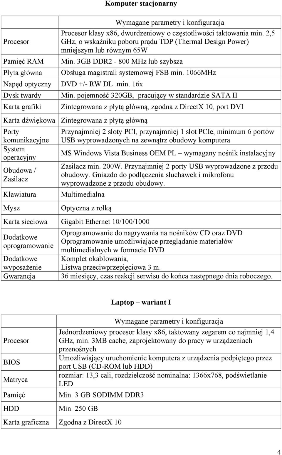 pojemność 320GB, pracujący w standardzie SATA II Zintegrowana z płytą główną, zgodna z DirectX 10, port DVI Karta dźwiękowa Zintegrowana z płytą główną Porty komunikacyjne System operacyjny Obudowa /