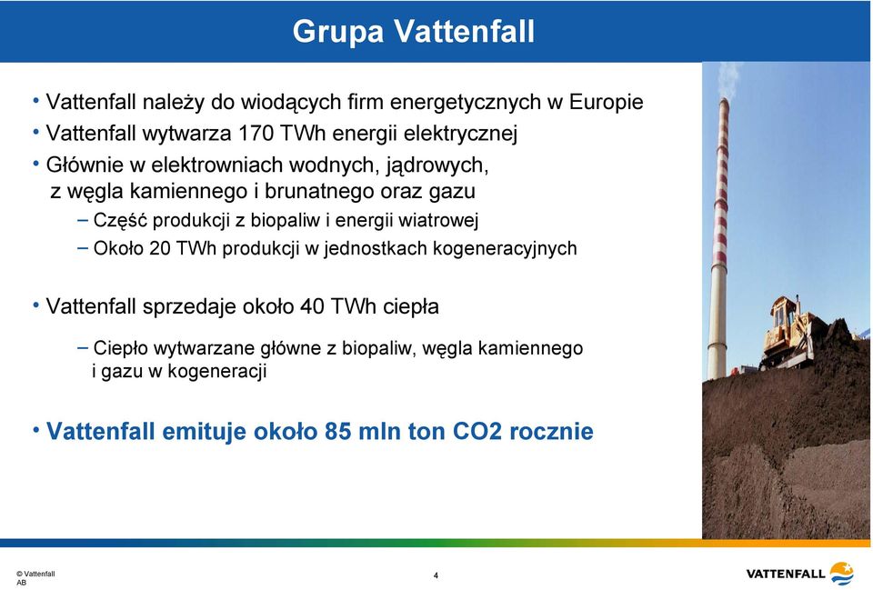 biopaliw i energii wiatrowej Około 20 TWh produkcji w jednostkach kogeneracyjnych Vattenfall sprzedaje około 40 TWh