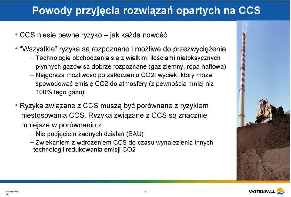 który może spowodować emisję CO2 do atmosfery (z pewnością mniej niż 100% tego gazu) Ryzyka związane z CCS muszą być porównane z ryzykiem niestosowania CCS.