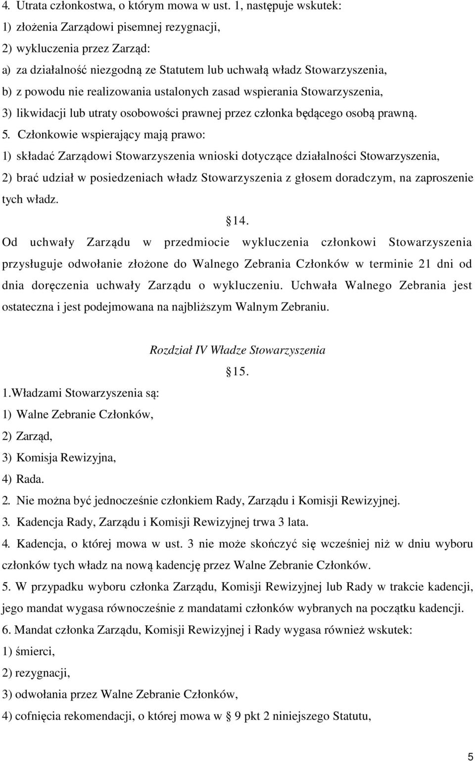 ustalonych zasad wspierania Stowarzyszenia, 3) likwidacji lub utraty osobowości prawnej przez członka będącego osobą prawną. 5.