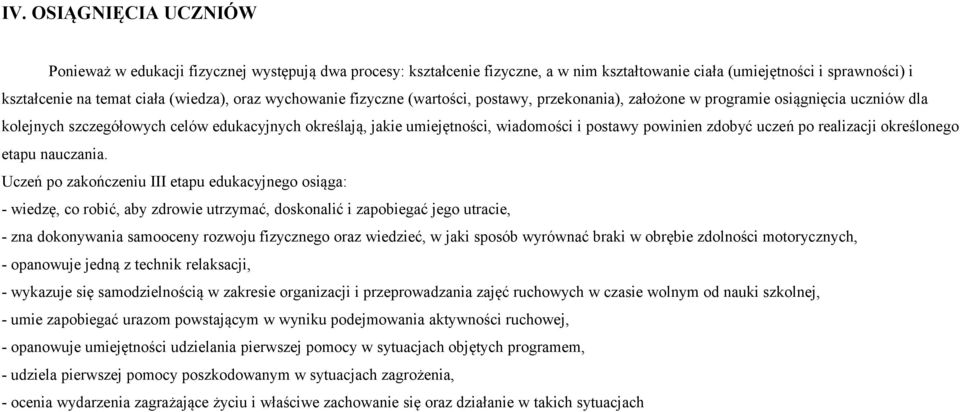 powinien zdobyć uczeń po realizacji określonego etapu nauczania.