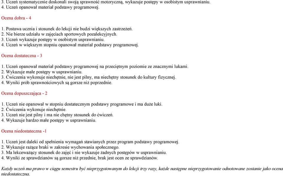 Uczeń w większym stopniu opanował materiał podstawy programowej. Ocena dostateczna - 3 1. Uczeń opanował materiał podstawy programowej na przeciętnym poziomie ze znacznymi lukami. 2.