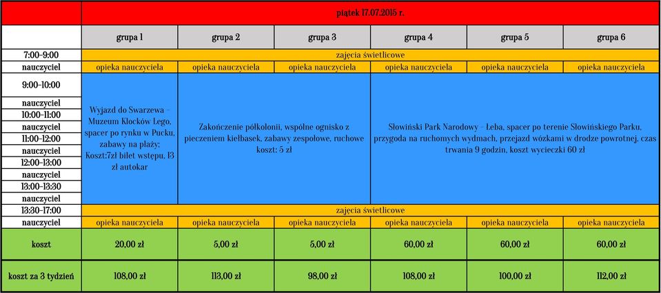 rynku w Pucku, 11:00-12:00 pieczeniem kiełbasek, zabawy zespołowe, ruchowe przygoda na ruchomych wydmach, przejazd wózkami w drodze powrotnej, czas zabawy na plaży; koszt: 5 zł