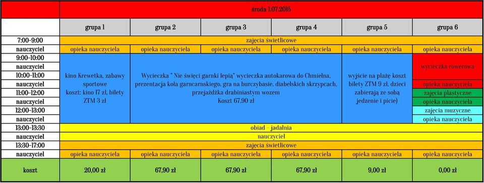 lepią" wycieczka autokarowa do Chmielna, prezentacja koła garncarnskiego, gra na burczybasie, diabelskich skrzypcach, wyjście na plażę koszt bilety ZTM 9 zł,