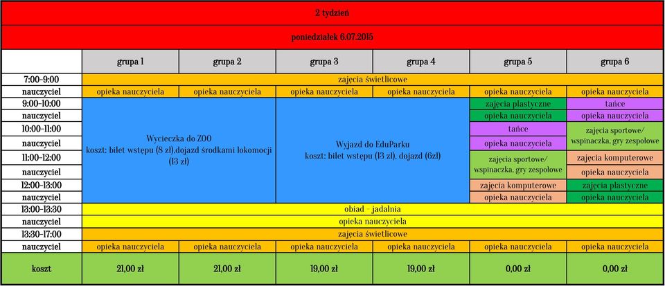 Wyjazd do EduParku opieka a wspinaczka, gry zespołowe koszt: bilet wstępu (8 zł),dojazd środkami lokomocji 11:00-12:00 koszt: bilet wstępu (13 zł),