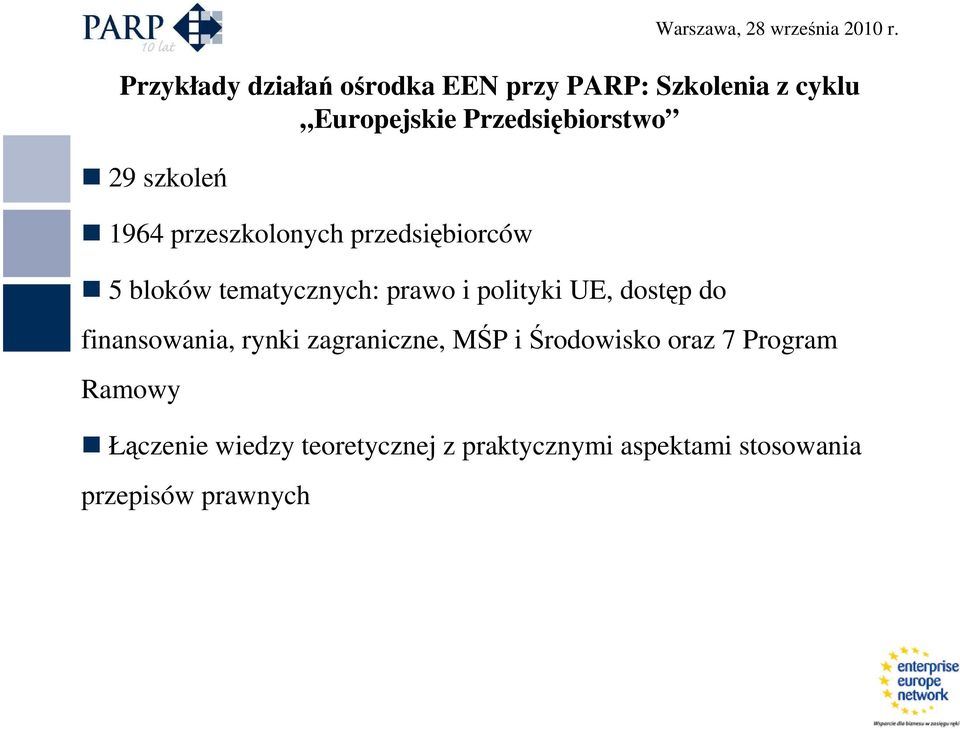 tematycznych: prawo i polityki UE, dostęp do finansowania, rynki zagraniczne, MŚP i