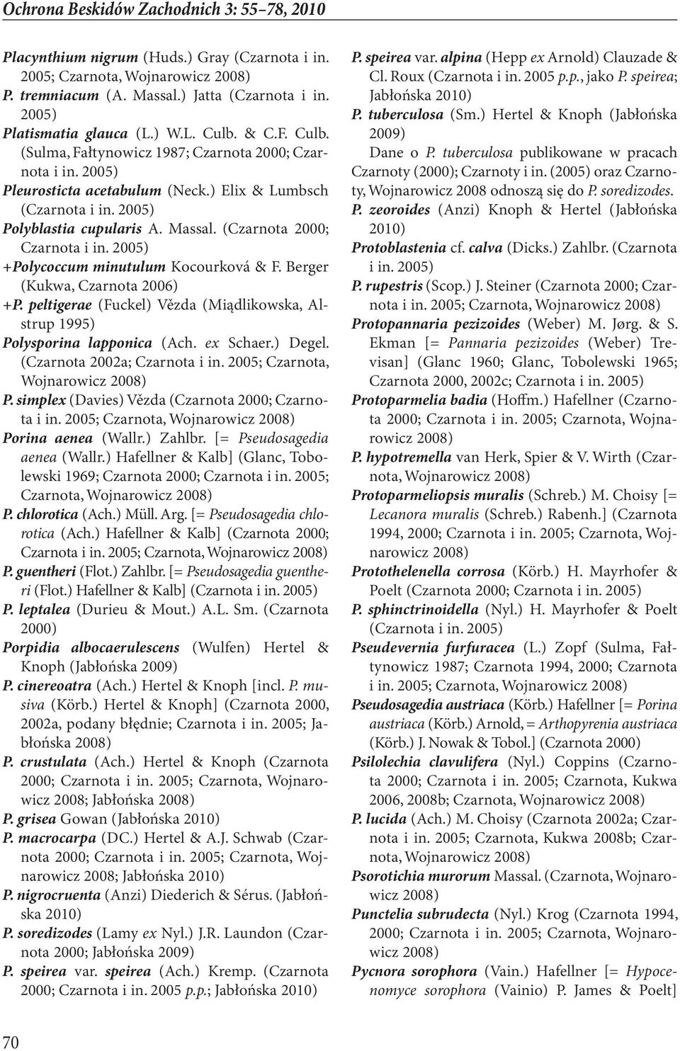 (Czarnota 2000; Czarnota +Polycoccum minutulum Kocourková & F. Berger (Kukwa, Czarnota 2006) +P. peltigerae (Fuckel) Vězda (Miądlikowska, Alstrup 1995) Polysporina lapponica (Ach. ex Schaer.) Degel.