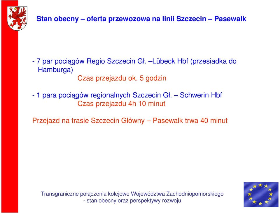 5 godzin - 1 para pociągów regionalnych Szczecin Gł.