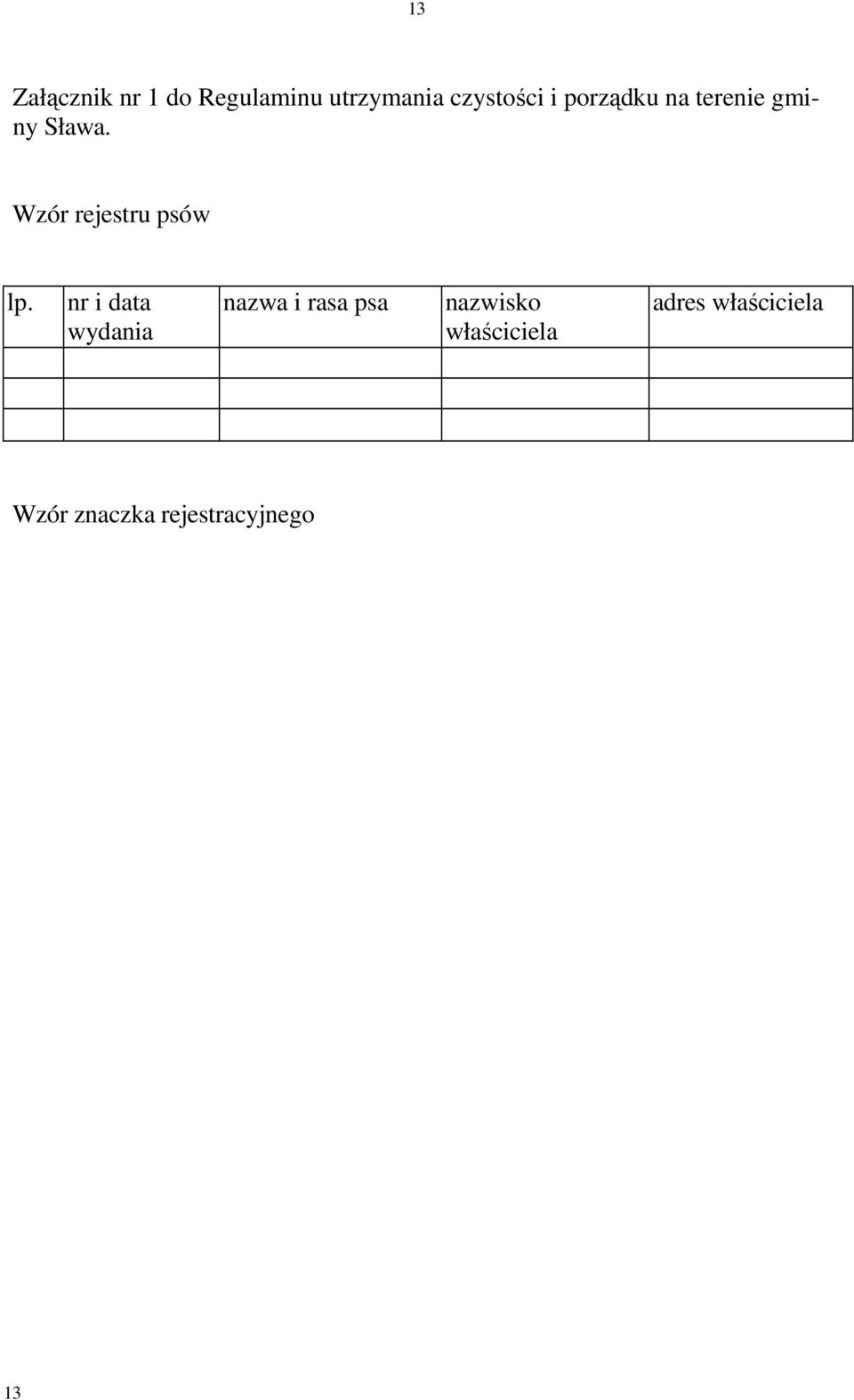 Wzór rejestru psów lp.