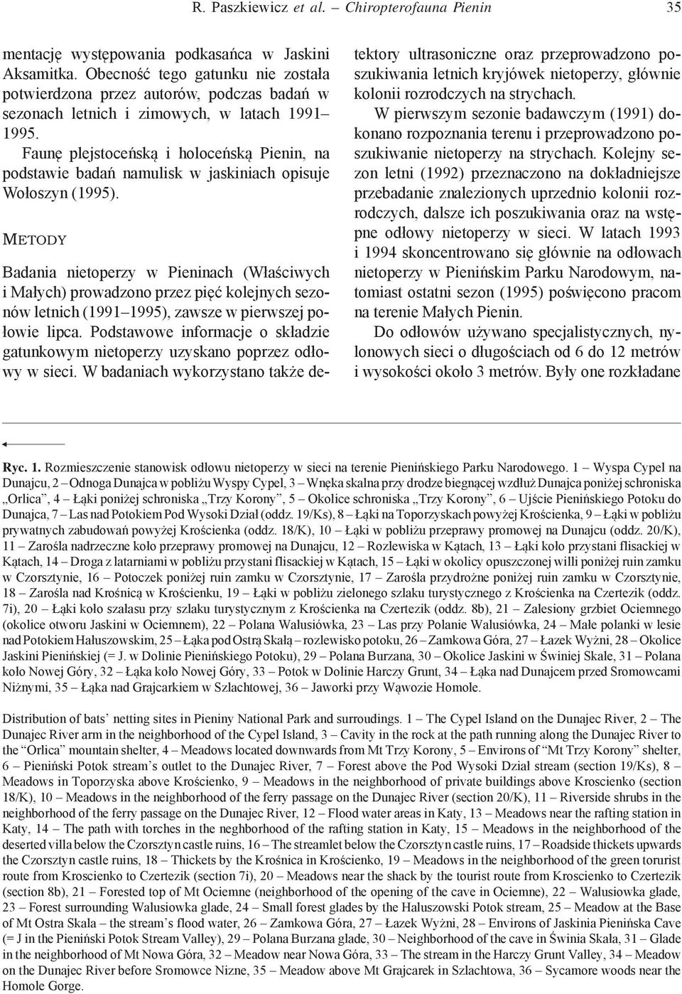 Faunę plejstoceńską i holoceńską Pienin, na podstawie badań namulisk w jaskiniach opisuje Wołoszyn (995).