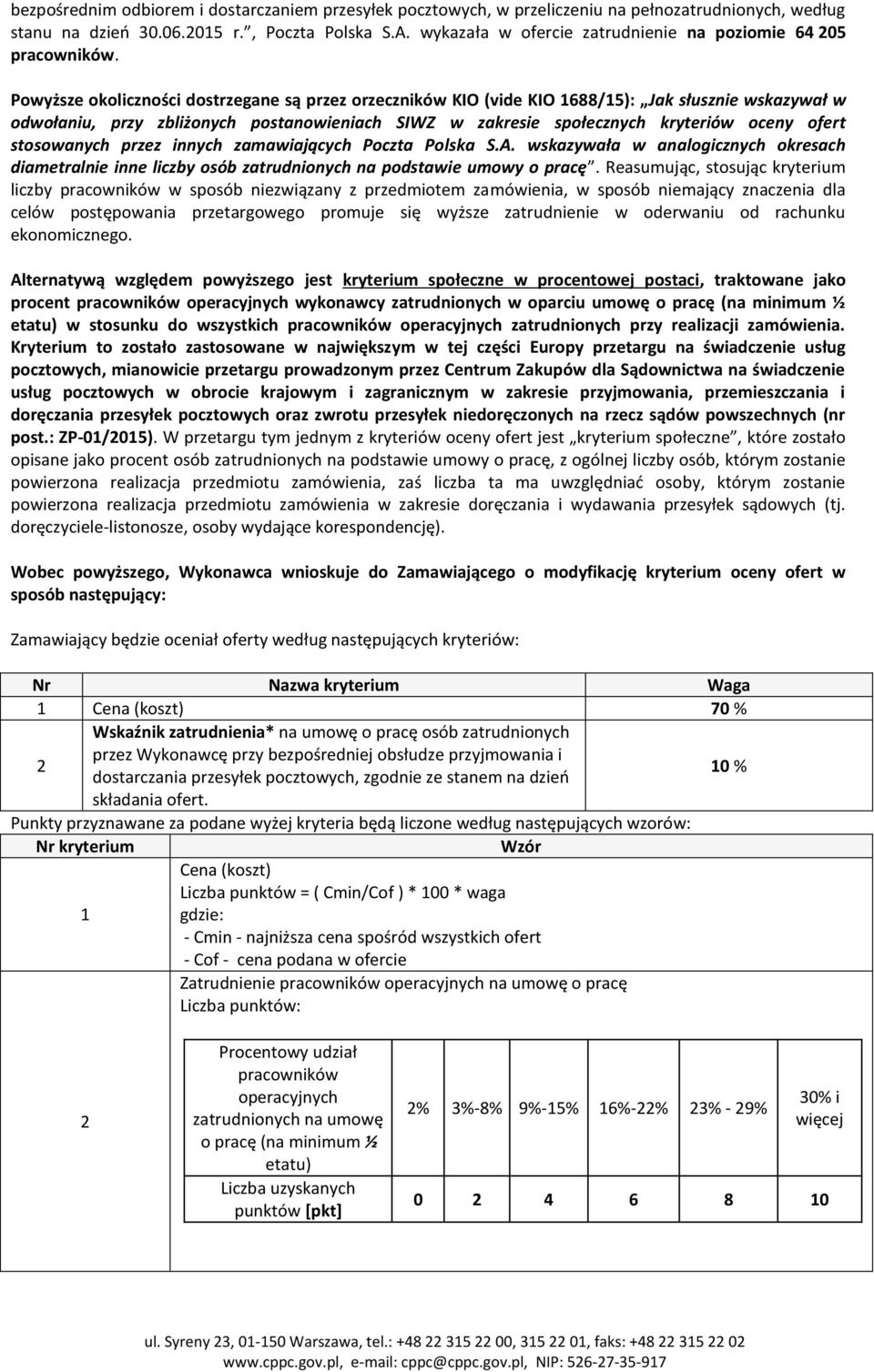 Powyższe okoliczności dostrzegane są przez orzeczników KIO (vide KIO 1688/15): Jak słusznie wskazywał w odwołaniu, przy zbliżonych postanowieniach SIWZ w zakresie społecznych kryteriów oceny ofert