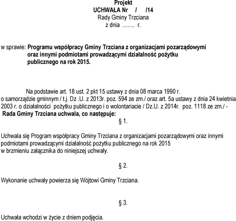 2 pkt 15 ustawy z dnia 08 marca 1990 r. o samorządzie gminnym / t.j. Dz.U. z 2013r. poz. 594 ze zm./ oraz art. 5a ustawy z dnia 24 kwietnia 2003 r.