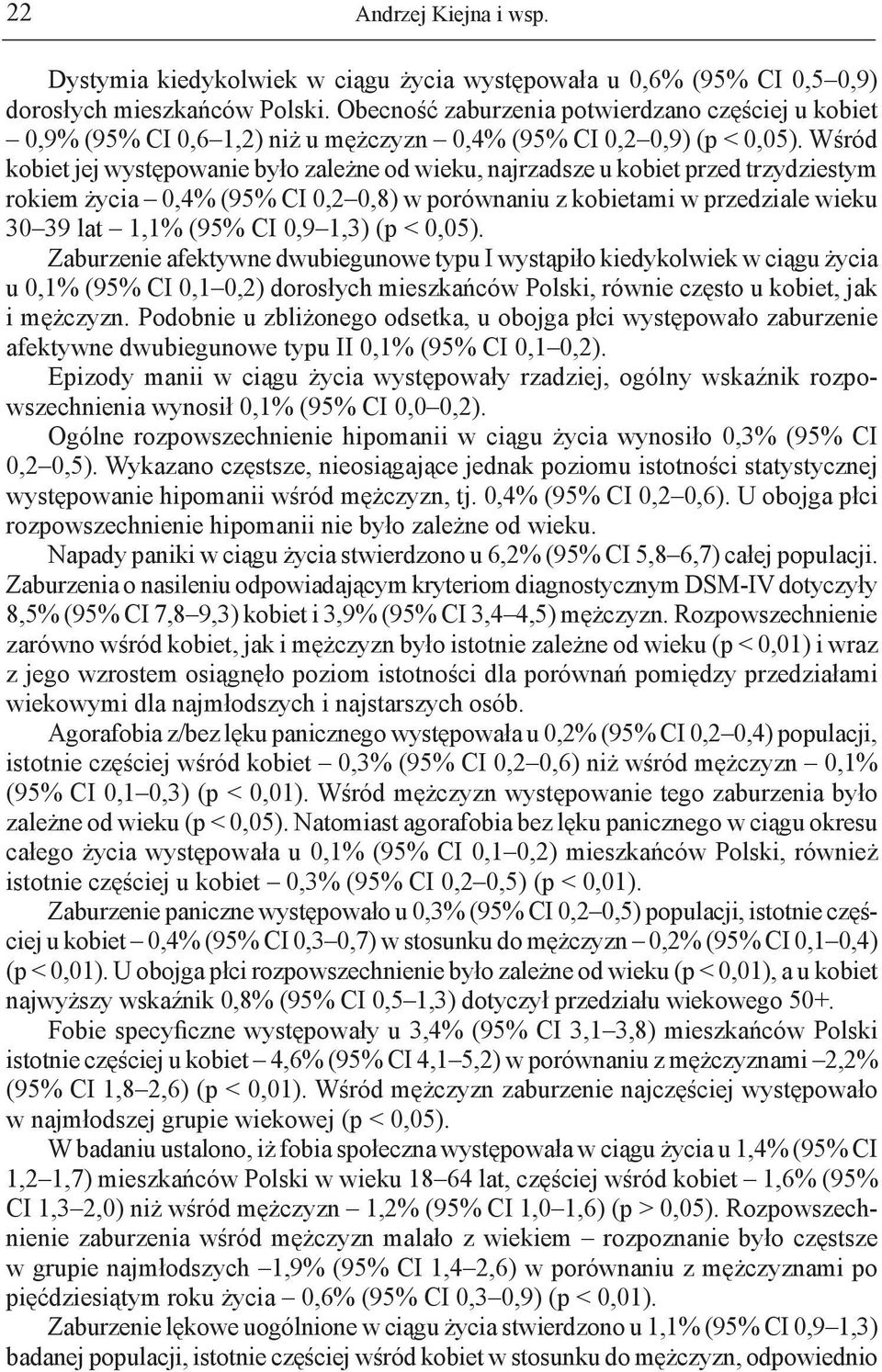 Wśród kobiet jej występowanie było zależne od wieku, najrzadsze u kobiet przed trzydziestym rokiem życia 0,4% (95% CI 0,2 0,8) w porównaniu z kobietami w przedziale wieku 30 39 lat 1,1% (95% CI 0,9