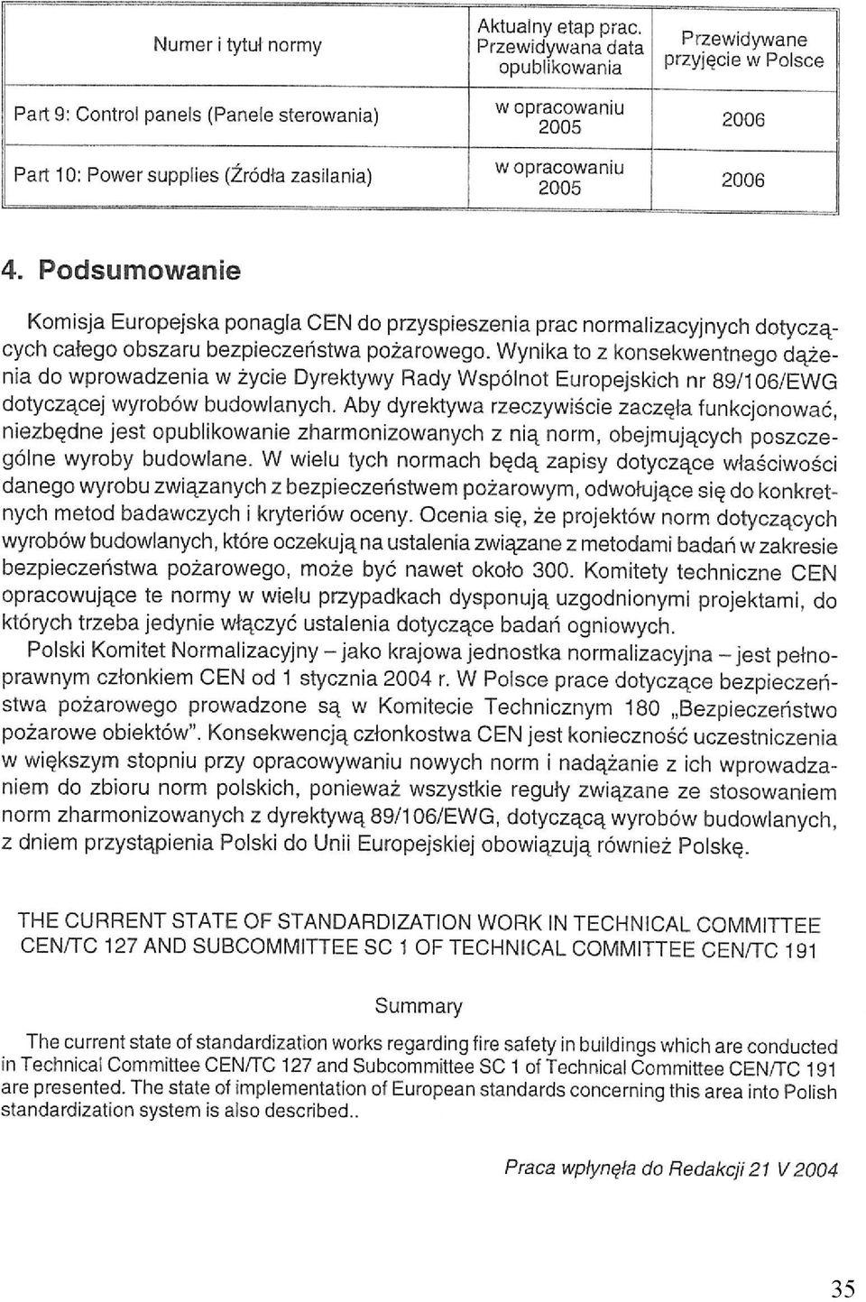Wynika to z konsekwentnego dążenia do wprowadzenia w życie Dyrektywy Rady Wspólnot Europejskich nr 89/106/EWG dotyczącej wyrobów budowlanych.