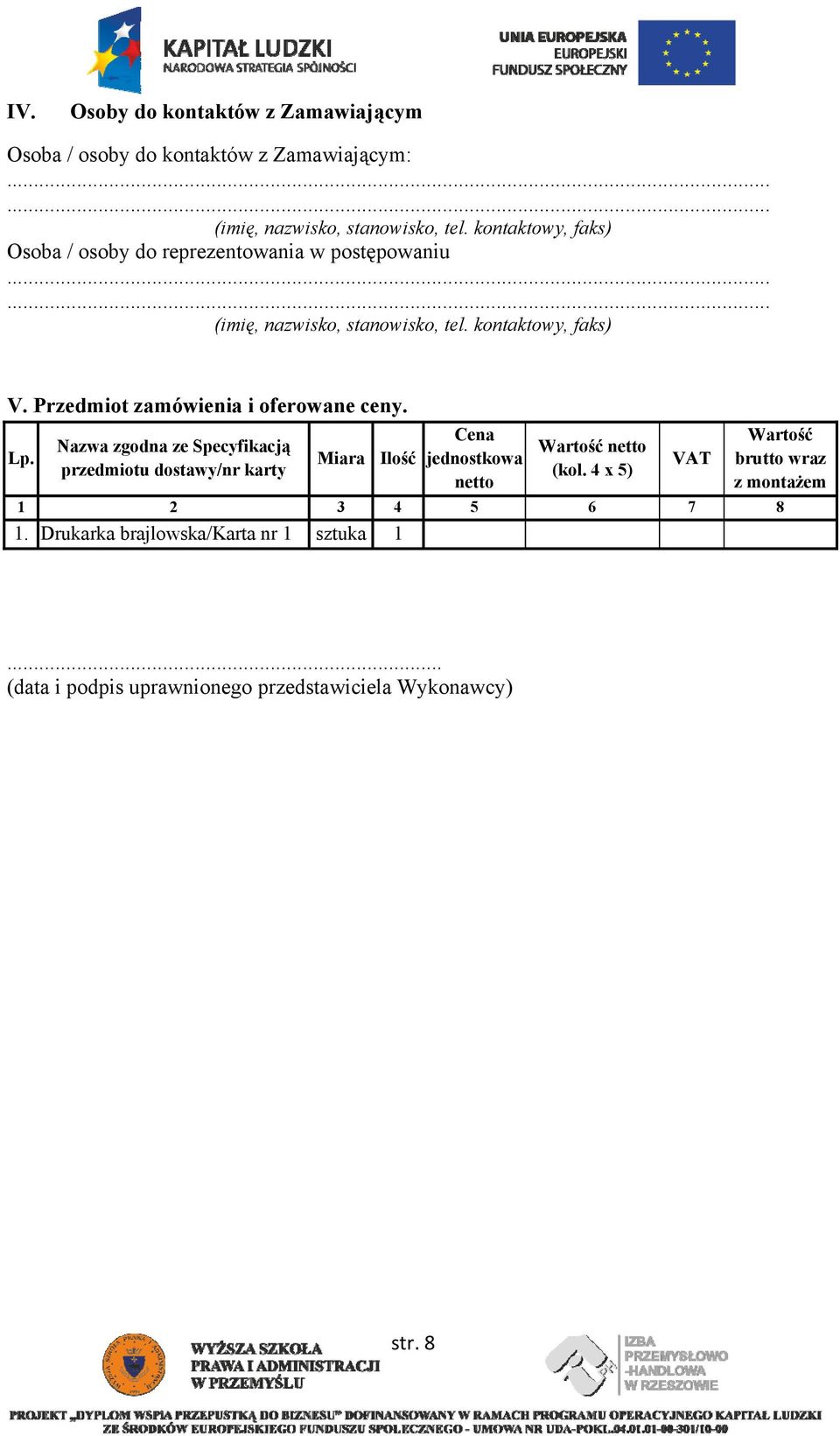 Przedmiot zamówienia i oferowane ceny. Lp.