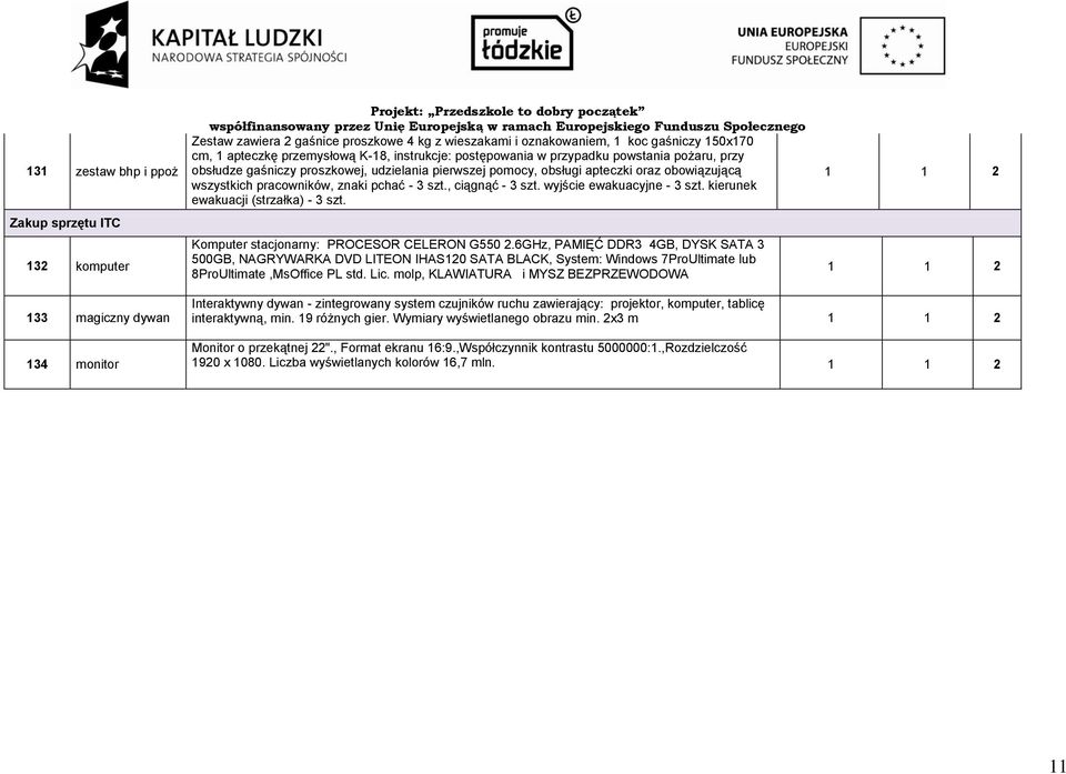 , ciągnąć - 3 szt. wyjście ewakuacyjne - 3 szt. kierunek ewakuacji (strzałka) - 3 szt. Komputer stacjonarny: PROCESOR CELERON G550 2.