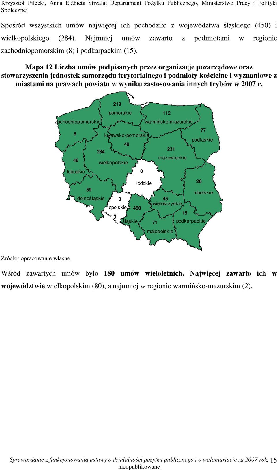 wyniku zastosowania innych trybów w 27 r. 219 112 77 8 49 284 231 46 59 26 45 opolskie 45 15 śląskie 71 podkarpackie małopolskie Wśród zawartych umów było 18 umów wieloletnich.