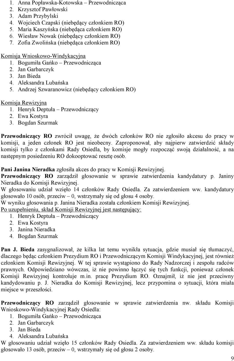 Aleksandra Lubańska 5. Andrzej Szwaranowicz (niebędący członkiem RO) Komisja Rewizyjna 1. Henryk Deptuła Przewodniczący 2. Ewa Kostyra 3.