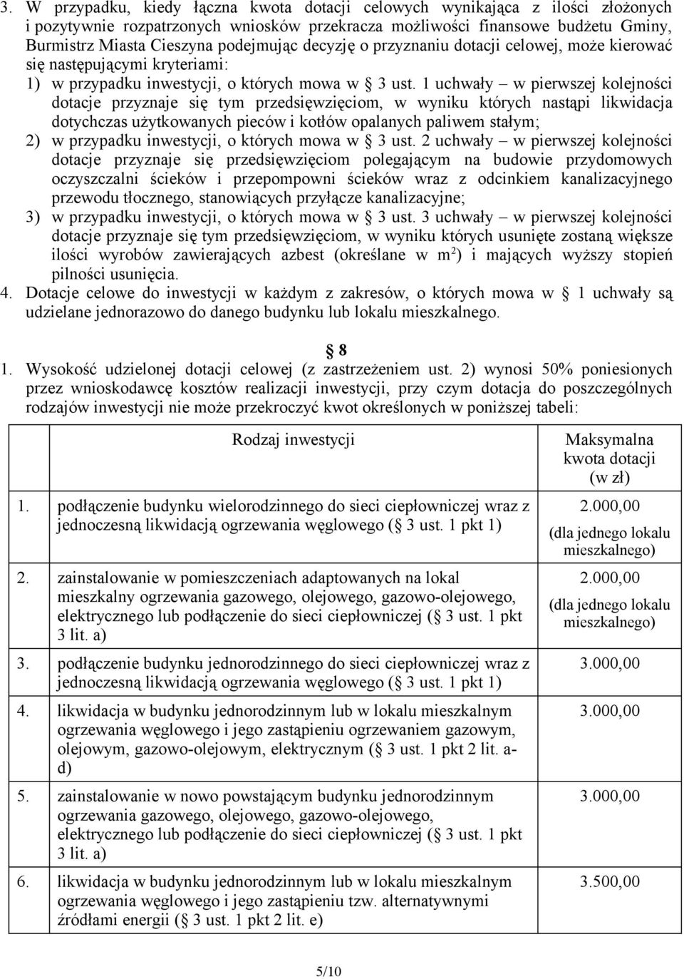 1 uchwały w pierwszej kolejności dotacje przyznaje się tym przedsięwzięciom, w wyniku których nastąpi likwidacja dotychczas użytkowanych pieców i kotłów opalanych paliwem stałym; 2) w przypadku