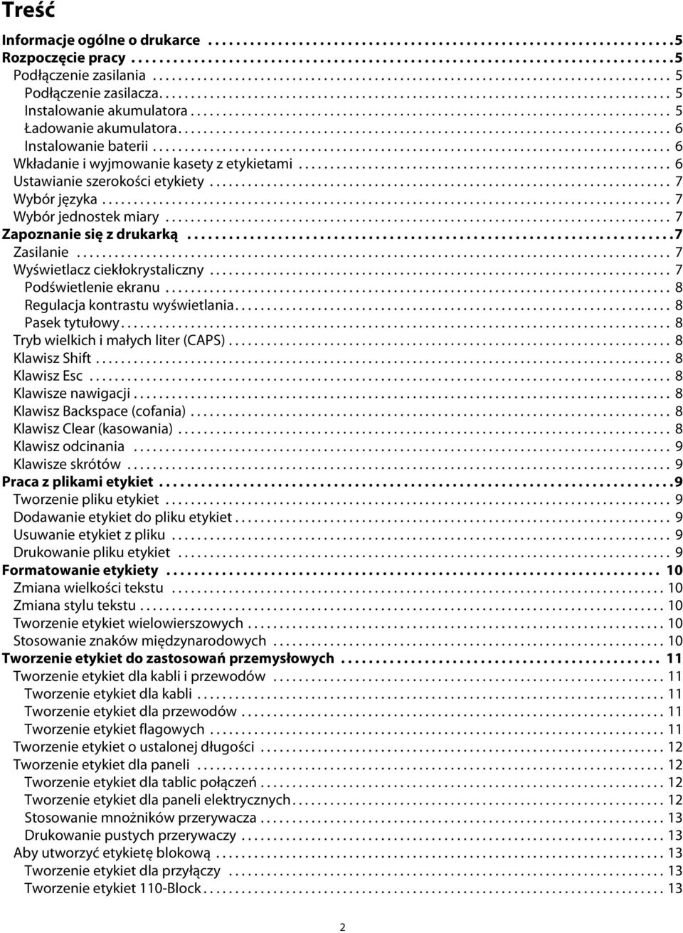 8 Regulacja kontrastu wyświetlania 8 Pasek tytułowy 8 Tryb wielkich i małych liter (CAPS) 8 Klawisz Shift 8 Klawisz Esc 8 Klawisze nawigacji 8 Klawisz Backspace (cofania) 8 Klawisz Clear (kasowania)