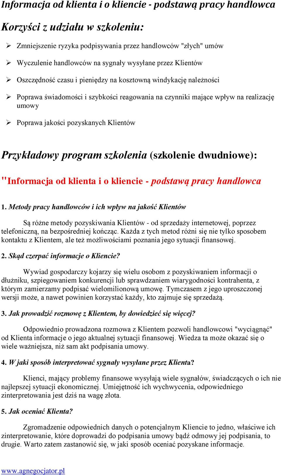 "Informacja od klienta i o kliencie - podstawą pracy handlowca 1.