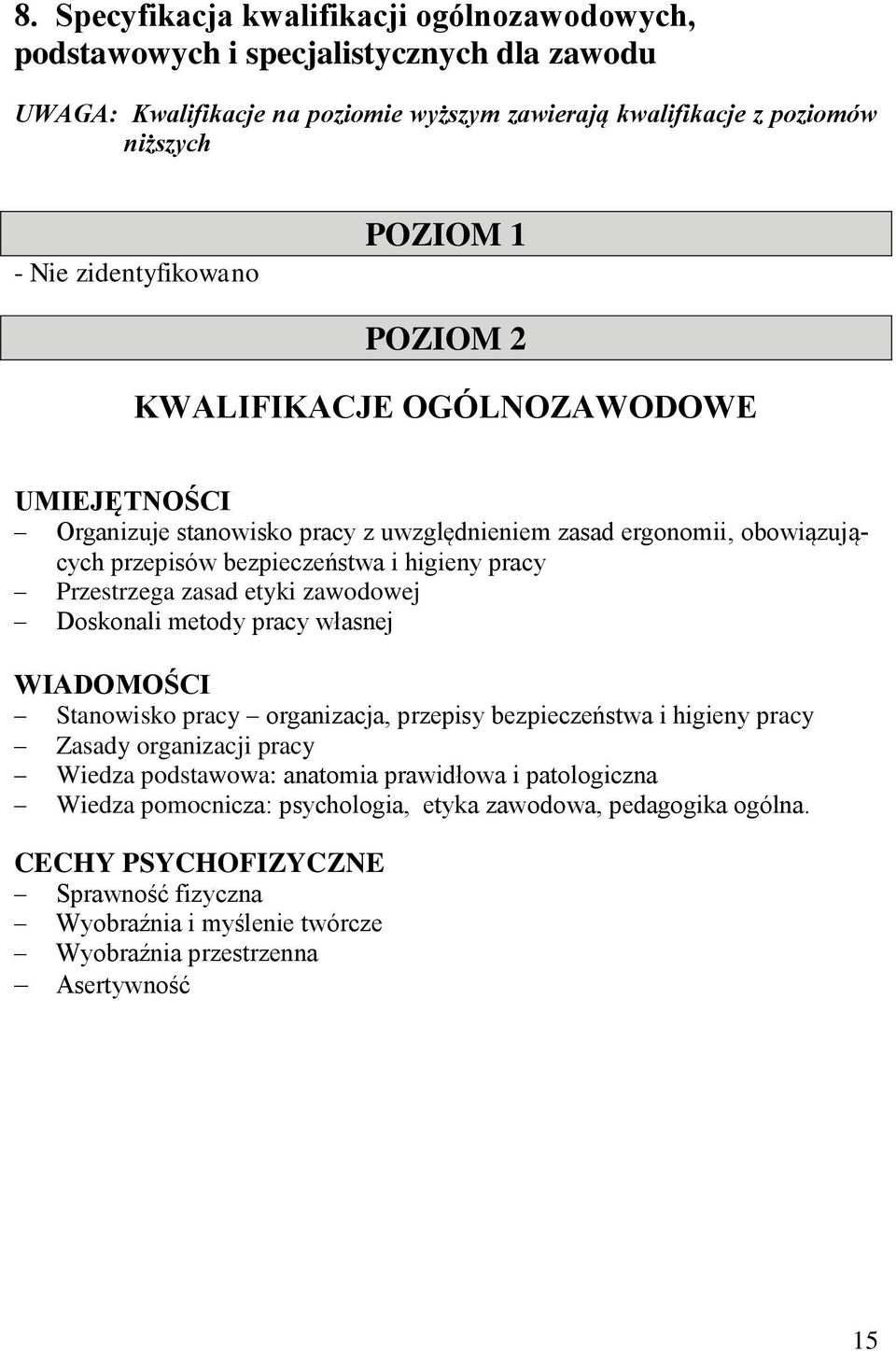 Przestrzega zasad etyki zawodowej Doskonali metody pracy własnej WIADOMOŚCI Stanowisko pracy organizacja, przepisy bezpieczeństwa i higieny pracy Zasady organizacji pracy Wiedza podstawowa: