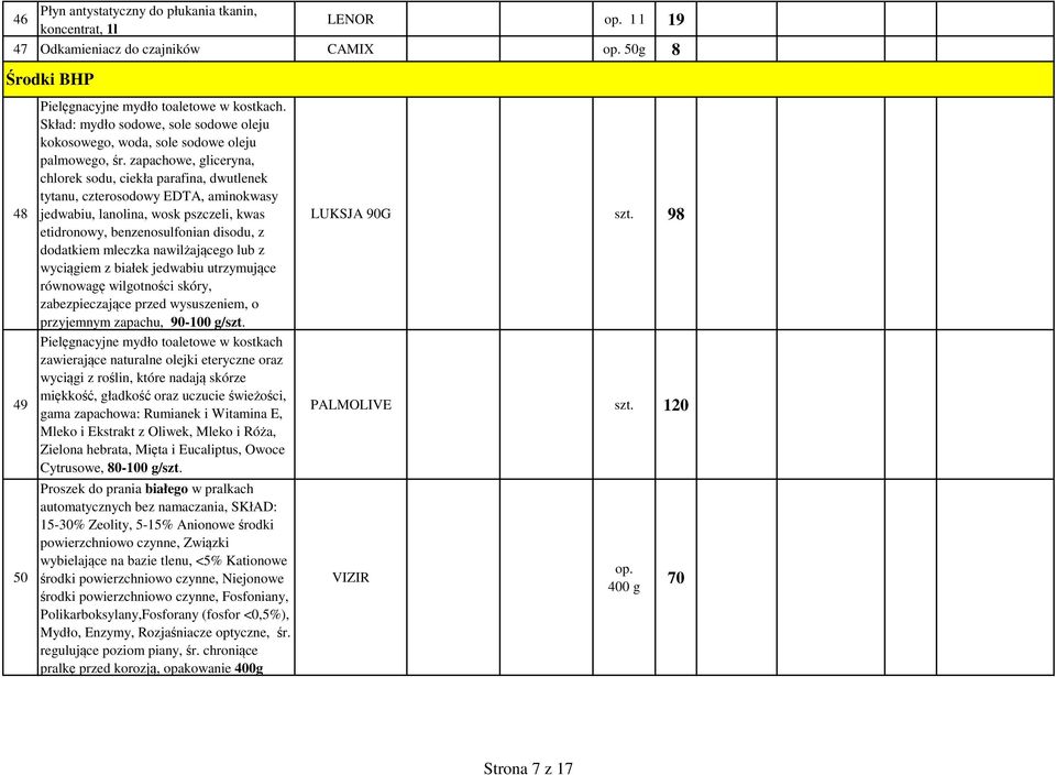 zapachowe, gliceryna, chlorek sodu, ciekła parafina, dwutlenek tytanu, czterosodowy EDTA, aminokwasy jedwabiu, lanolina, wosk pszczeli, kwas etidronowy, benzenosulfonian disodu, z dodatkiem mleczka