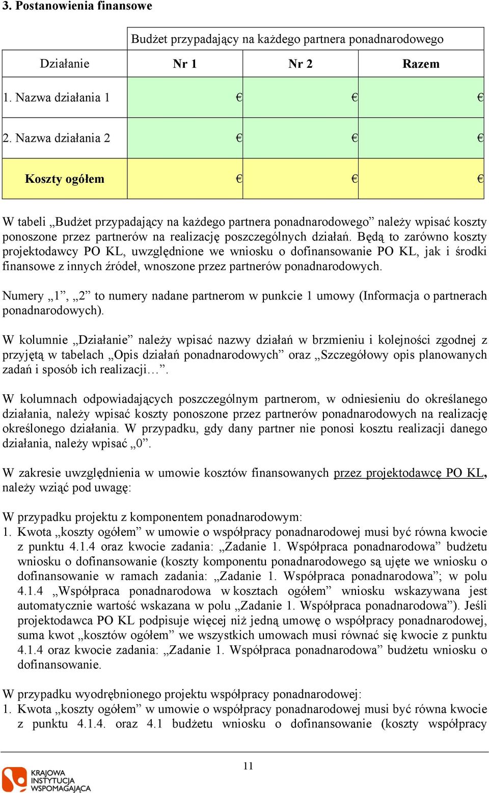 Będą to zarówno koszty projektodawcy PO KL, uwzględnione we wniosku o dofinansowanie PO KL, jak i środki finansowe z innych źródeł, wnoszone przez partnerów ponadnarodowych.