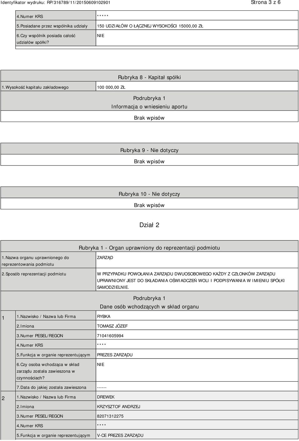 1.Nazwa organu uprawnionego do reprezentowania podmiotu 2.