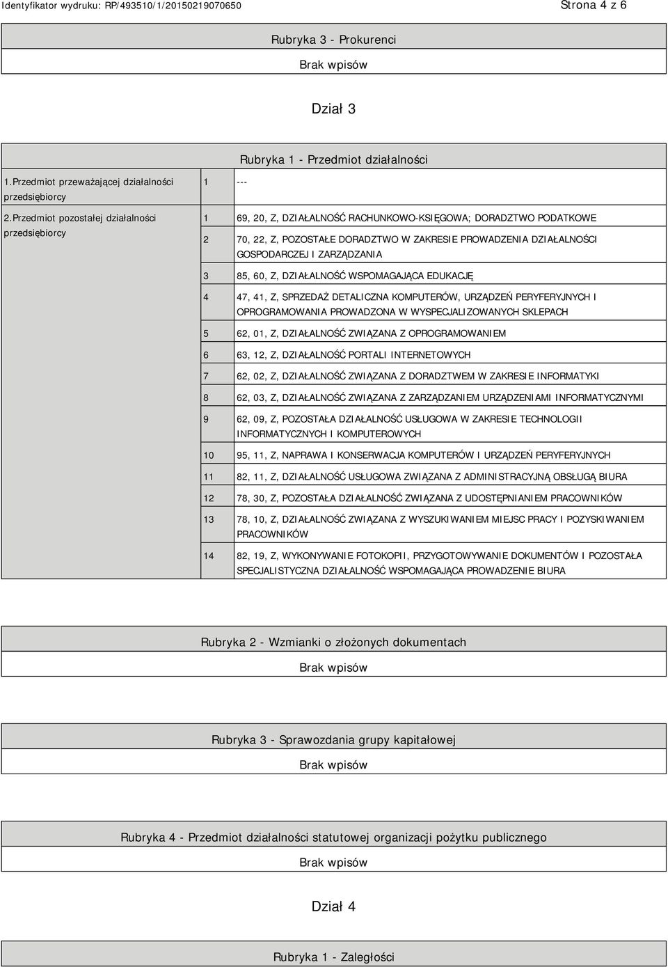 GOSPODARCZEJ I ZARZĄDZANIA 3 85, 60, Z, DZIAŁALNOŚĆ WSPOMAGAJĄCA EDUKACJĘ 4 47, 41, Z, SPRZEDAŻ DETALICZNA KOMPUTERÓW, URZĄDZEŃ PERYFERYJNYCH I OPROGRAMOWANIA PROWADZONA W WYSPECJALIZOWANYCH SKLEPACH