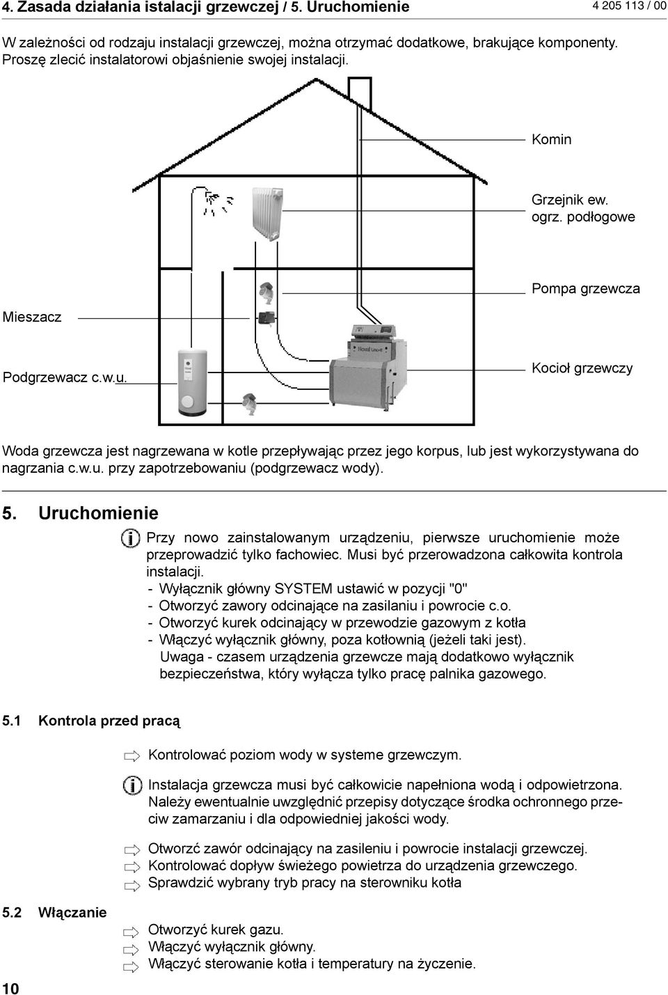 Kocioł grzewczy Woda grzewcza jest nagrzewana w kotle przepływając przez jego korpus, lub jest wykorzystywana do nagrzania c.w.u. przy zapotrzebowaniu (podgrzewacz wody). 5.