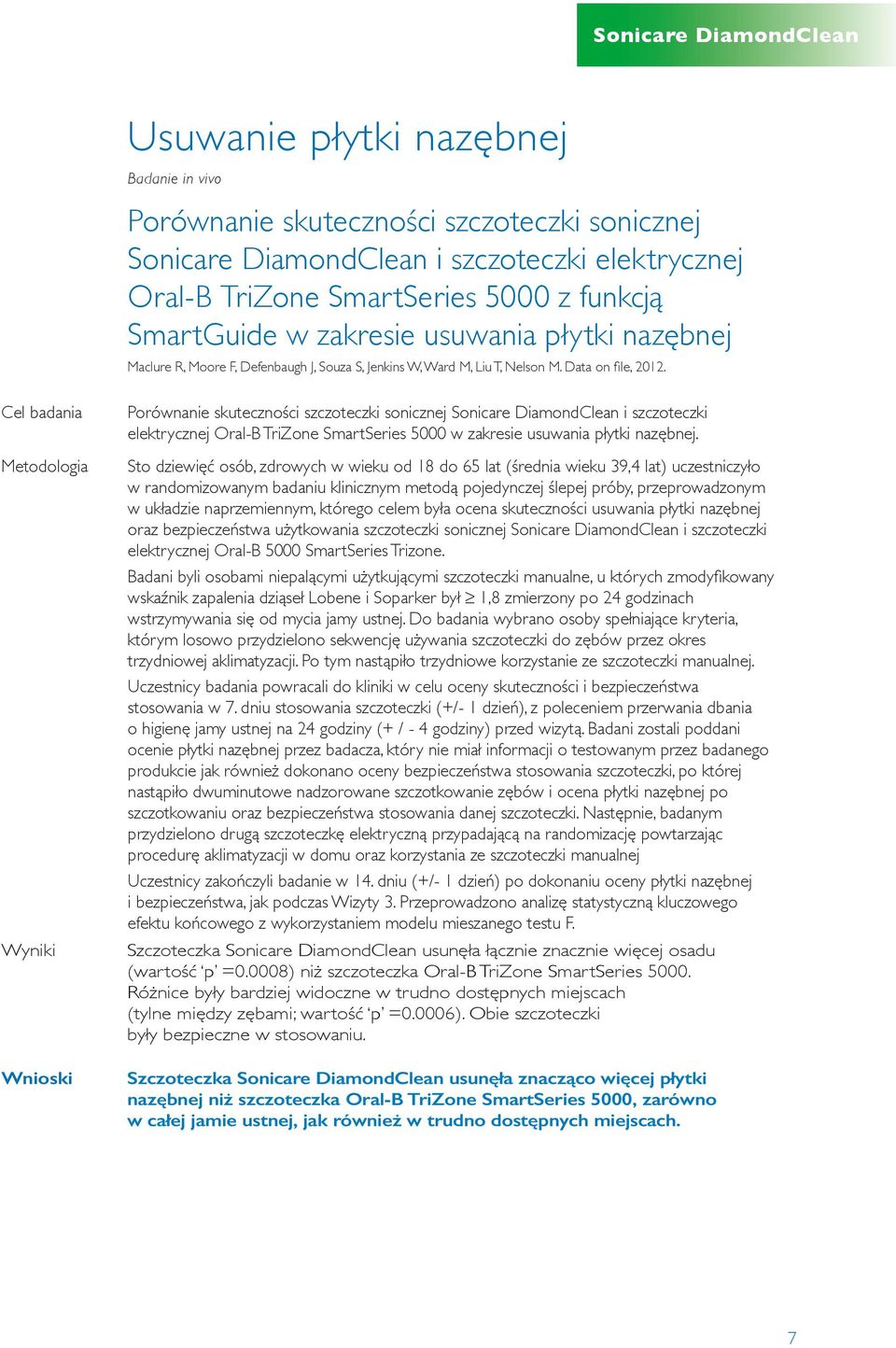 Porównanie skuteczności szczoteczki sonicznej Sonicare DiamondClean i szczoteczki elektrycznej Oral-B TriZone SmartSeries 5000 w zakresie usuwania płytki nazębnej.