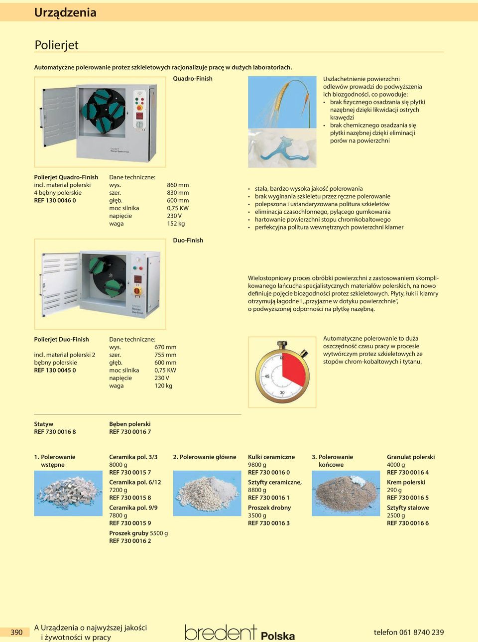 chemicznego osadzania się płytki nazębnej dzięki eliminacji porów na powierzchni Polierjet Quadro-Finish incl. materiał polerski 4 bębny polerskie REF 130 0046 0 Dane techniczne: wys. szer. głęb.