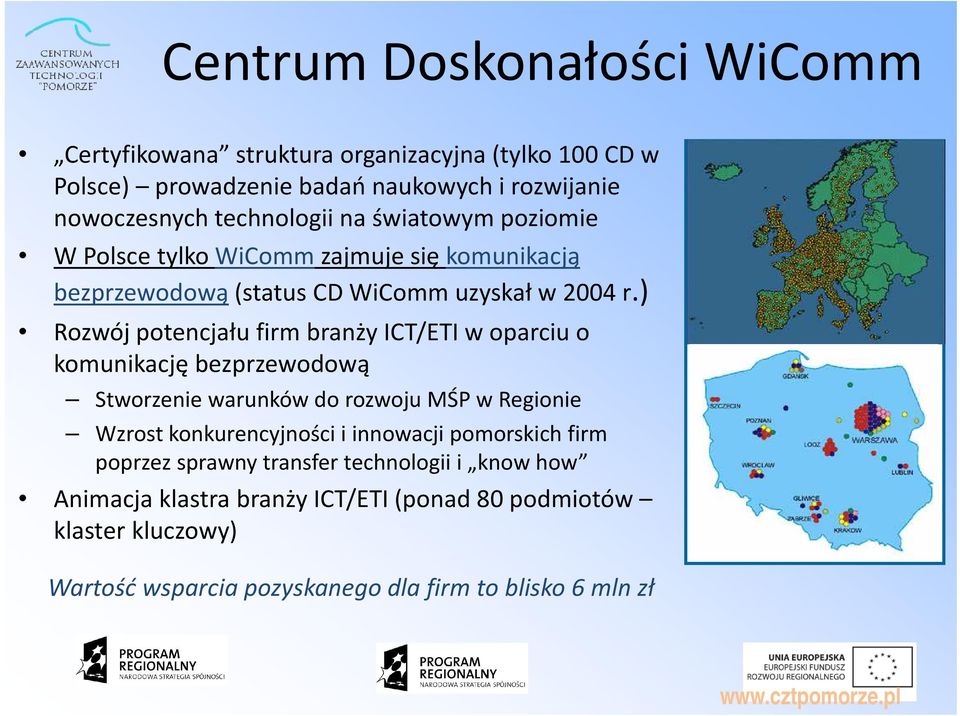 ) Rozwój potencjału firm branży ICT/ETI w oparciu o komunikację bezprzewodową Stworzenie warunków do rozwoju MŚP w Regionie Wzrost konkurencyjności i